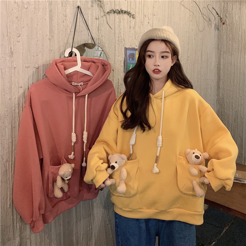 Áo hoodie gấu có mũ trùm đầu dễ thương thu đông phong cách hàn quốc