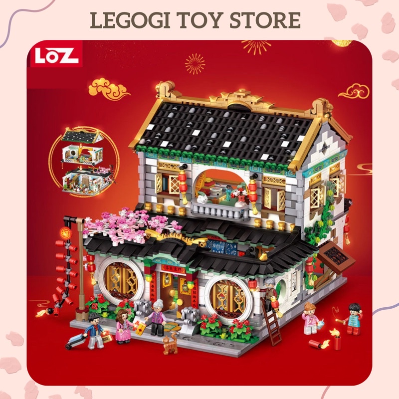 Đồ chơi xếp hình LEGOGI Nhà Trung Hoa 3425 mảnh LOZ 1034 Family Reunion Dinner mô hình trang bày trang trí decor phòng