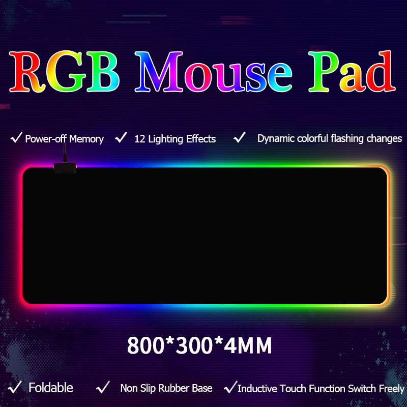 RGB gaming mouse pads, large mouse pads, 12 types of lighting effects, waterproof and smooth surface, non-slip rubber base,