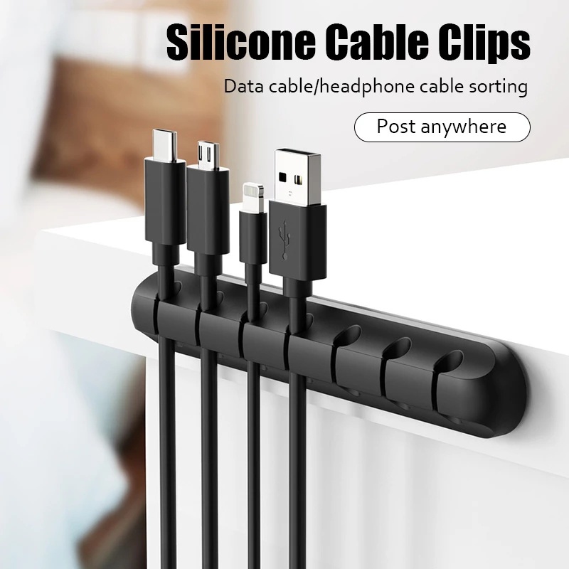 Kẹp / Giá Đỡ Dây Cáp Sạc USB Tự Dính Bằng Silicon Dành Cho Nhà Cửa / Xe Hơi / Văn Phòng