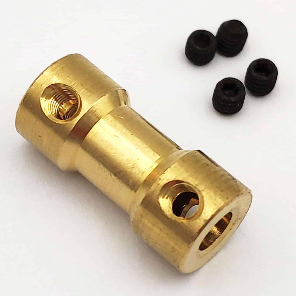 Khớp nối trục bằng đồng  màu vàng, lổ từ 2mm 3.17mm -- đến 5mm cho các loại mô tơ  đồ chơi.