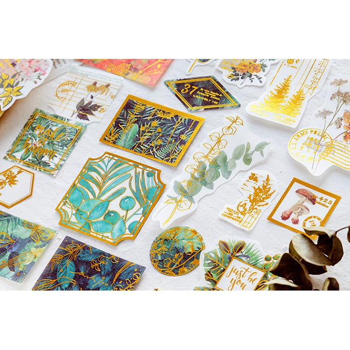 Bộ 60 sticker seri chủ đề retro ánh nhũ siêu đẹp trang trí scrapbook, sổ tay planner,..