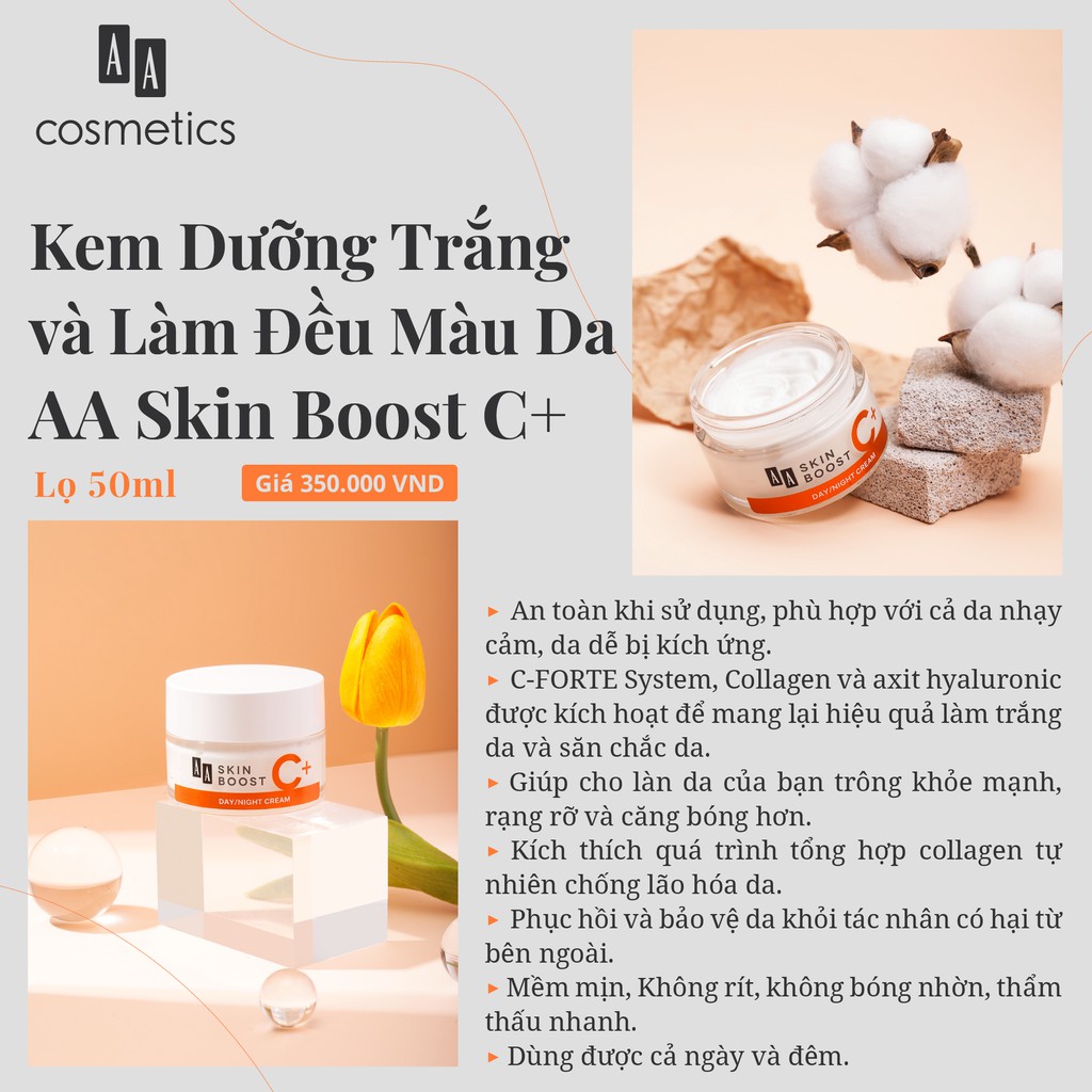 Kem dưỡng trắng AA Cosmetics Skin Boost C+ lọ 50ml