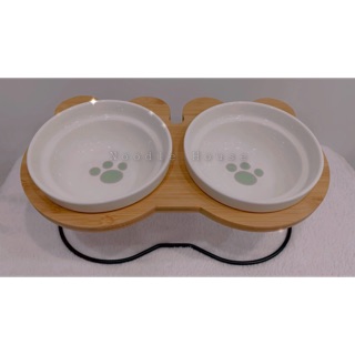 [ảnh thật shop chụp] BÁT ĂN ĐÔI KÊ GỖ CHÂN SẮT CAO CẤP CHO THÚ CƯNG (bát ăn cho chó mèo)