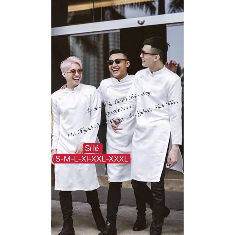 Áo dài nam trắng gấm
