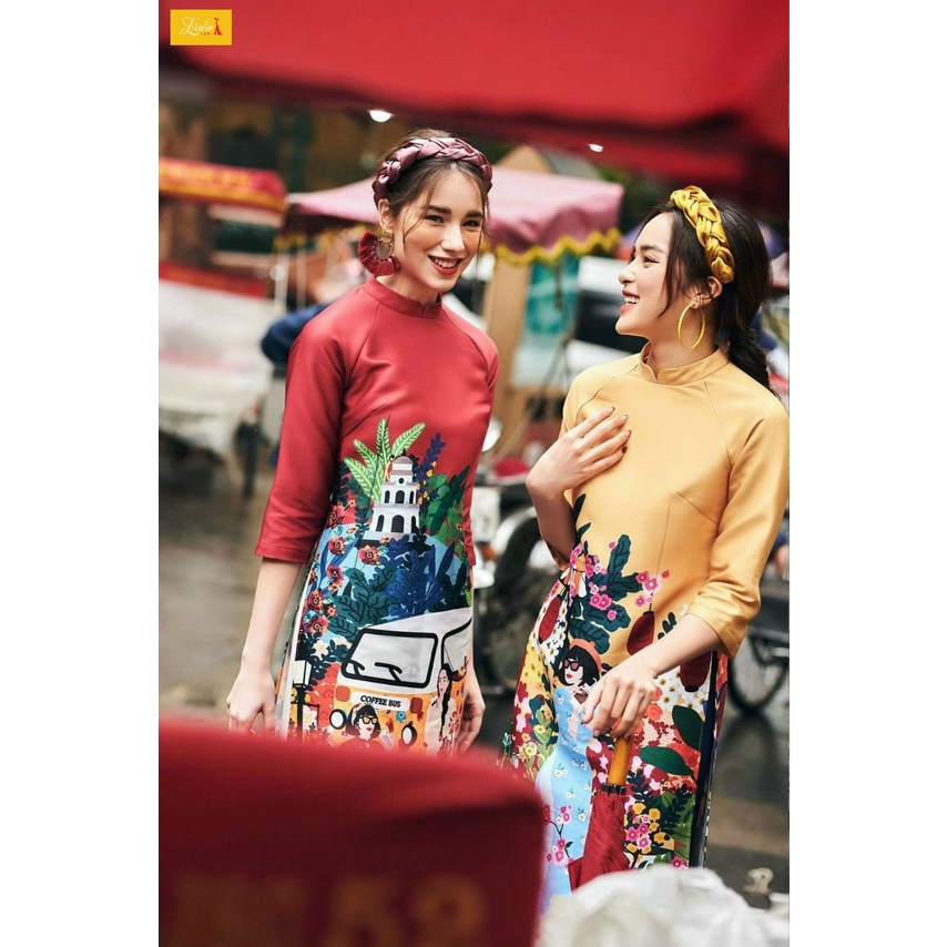 Áo dài cách tân 🎀LINLEE🎀áo dài cách tân tapta cao cấp màu vàng chuẩn form đẹp sang chảnh
