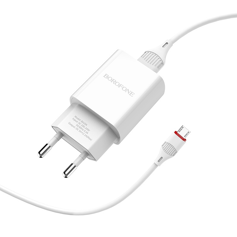 Bộ củ sạc BOROFONE BA20A 5v - 2.1a kèm dây cáp micro/ type c/ ip cho điện thoại, pin dự phòng, tai nghe bluetooth