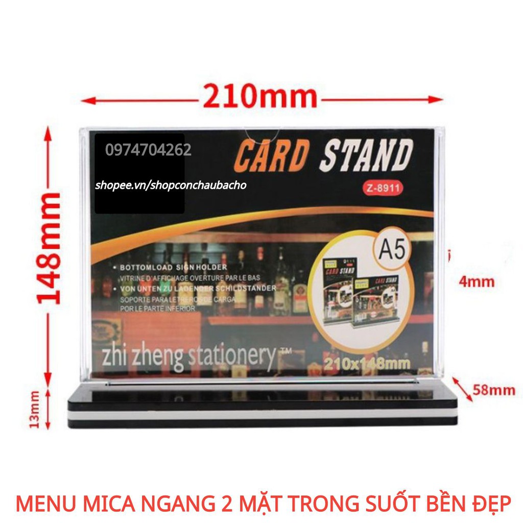 Menu mica A5,A6 ngang,kệ menu để bàn (15 x 21cm) và (10 x 15cm)