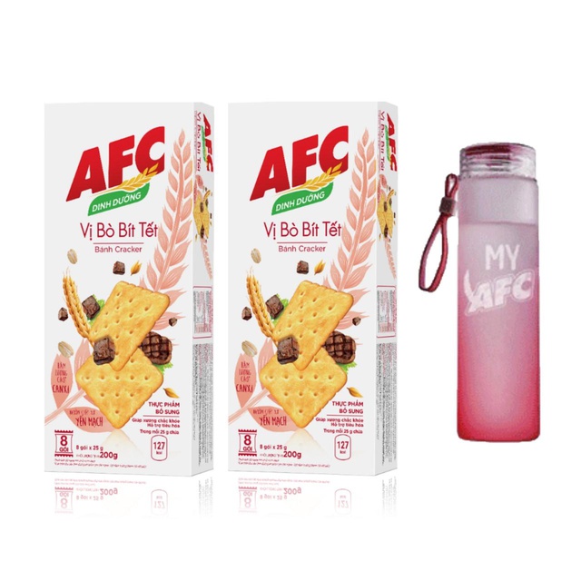 [Tặng bình đựng nước thủy tinh] Combo 2 hộp bánh AFC dinh dưỡng vị Bò Bít Tết 200g