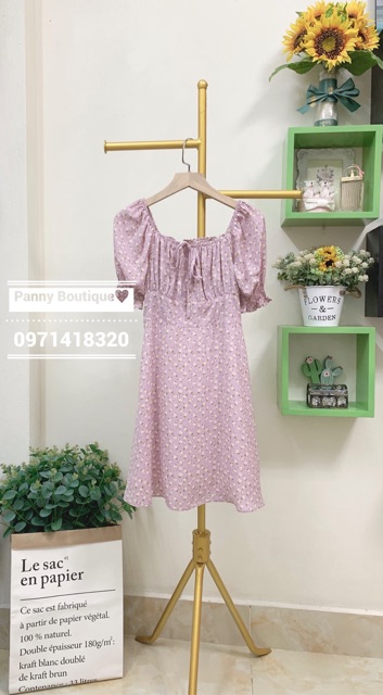 (Hàng sẵn có ảnh thật) Đầm Váy cổ vuông nhún ngực hoa nhí  tím lilac 🎀 , style ulzzang Hàn Quốc 🌻 Panny Boutique 🌻