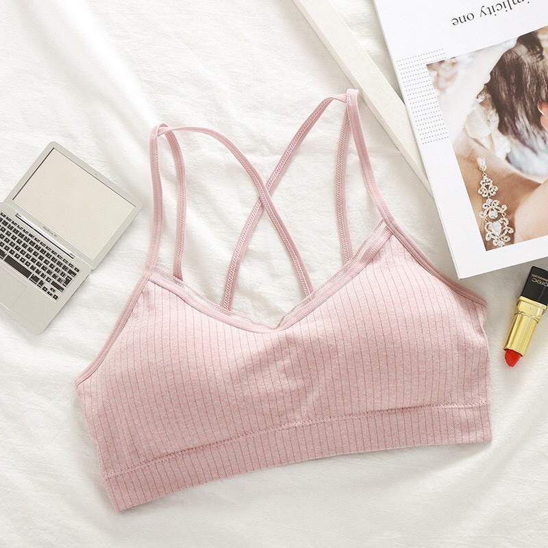 Áo Bra Dây Chéo Lưng , Cotton Thun Gân Tông Màu Pastel