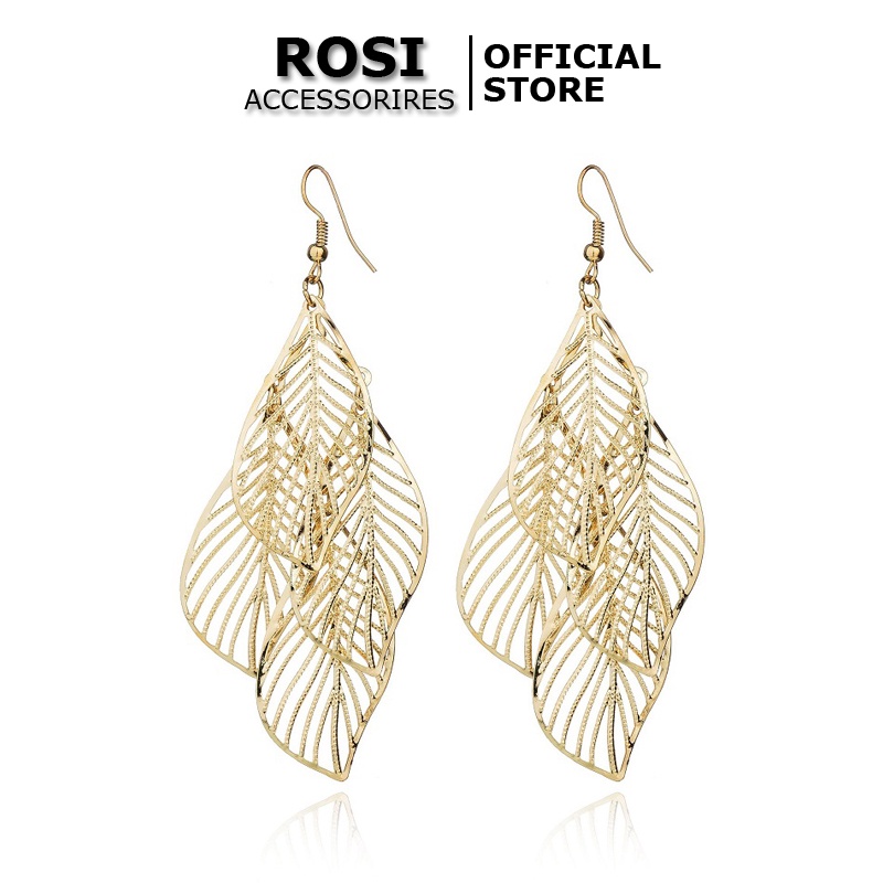 Hoa tai nữ dáng dài hình chiếc lá kiểu bông tai đơn giản nhiều màu lựa chọn