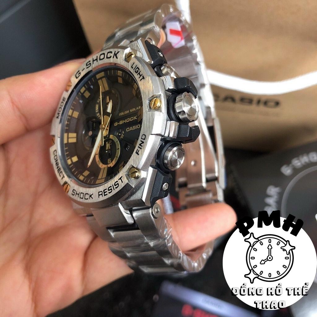 Đồng hồ đeo tay nam, đồng hồ thể thao GST-B100 màu đen số trắng kích thước 58,1mm x 53,8mm x 14,1mm