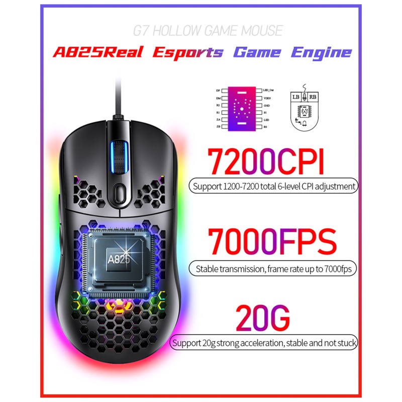Chuột Chơi Game Có Dây 6 Cấp 7200 DPI 7 Nút