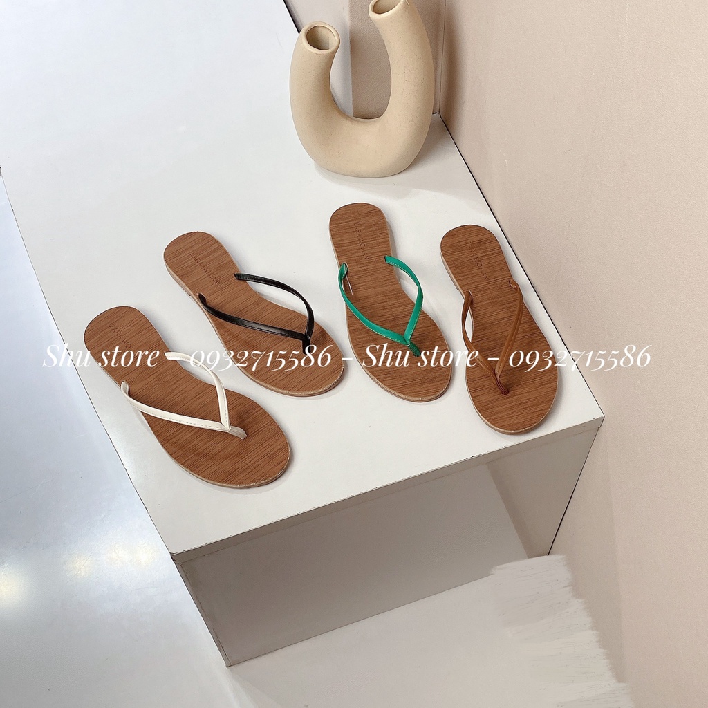 Shu Store | Dép đế bệt dép kẹp ngón mũi tròn đế lót vân gỗ xinh xắn cho nữ