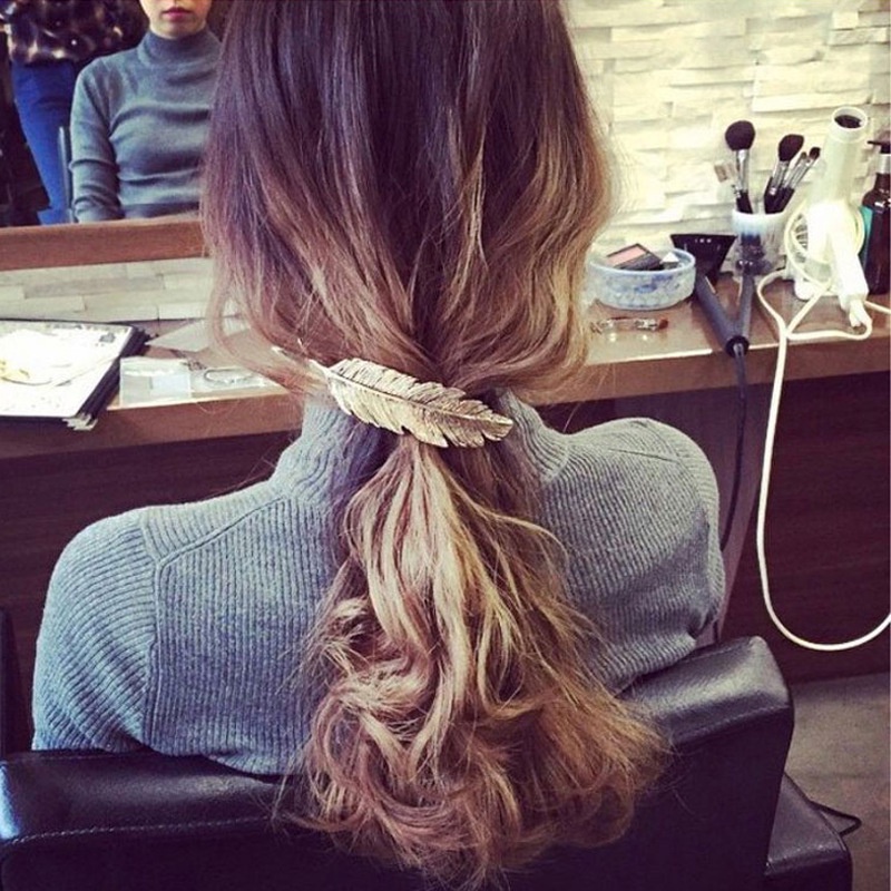 Kẹp Tóc Kim Loại Hình Lông Vũ Phong Cách Âu Mỹ Cho Nữ