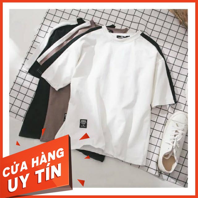 [Ảnh thật] Áo thun tay lỡ cotton viền tay chữ nhật [ áo thun tay lỡ unisex nam nữ đều mặc được]