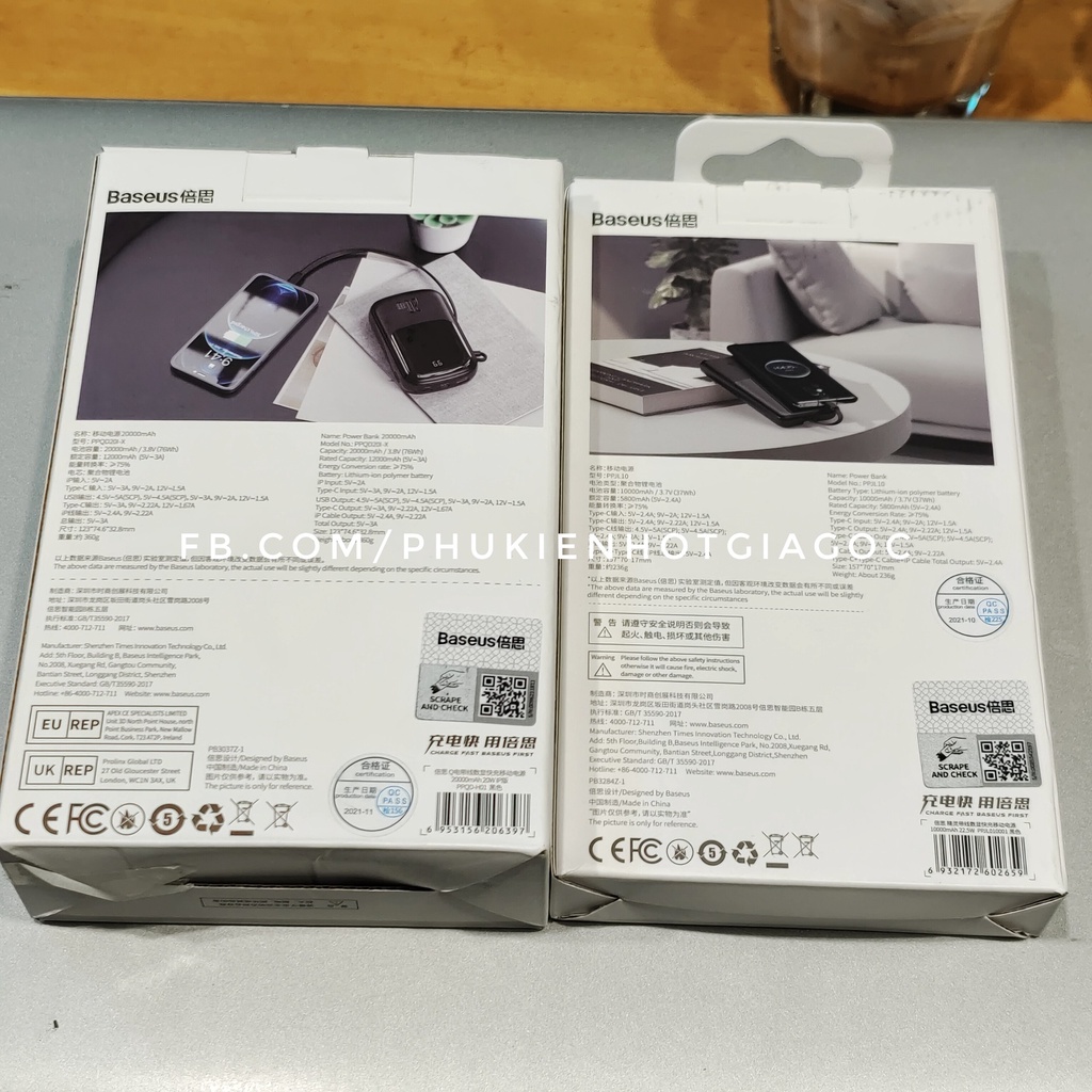 Pin sạc Dự Phòng Baseus Qpow Digital 20000 Sạc Nhanh 20W kèm cáp Iphone / Pin Elf 10000 mAh 22.5W kèm cáp sạc type C