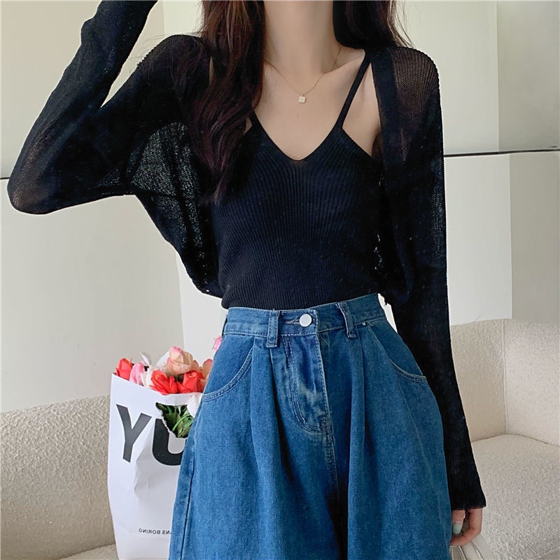 Jiashucheng Áo Khoác Cardigan Dệt Kim Mỏng Nhẹ Tay Dài Chống Nắng Trong Suốt Thời Trang Mùa Hè Cho Nữ