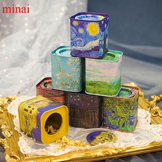 Hộp thiếc vuông rỗng đựng trà cà phê kẹo đường làm quà tặng họa tiết xinh xắn chất lượng cao