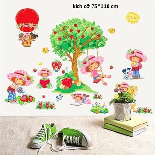 decal dán tường cô gái dâu tây