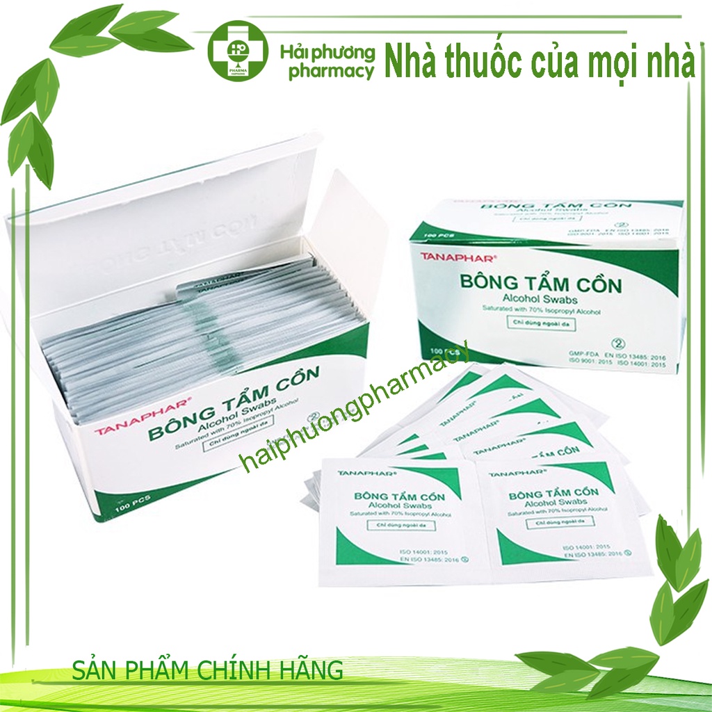 Hộp 100 miếng gạc tẩm cồn sát khuẩn, bông tẩm cồn y tế, cồn khô Alcohol Pads dùng trong y tế và làm đẹp, làm móng