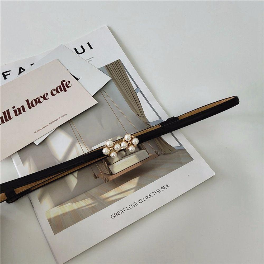 Thắt Lưng Da PU Mỏng Đính Hoa Lấp Lánh Chỉnh Được Thiết Kế Đơn Giản Cho Nữ