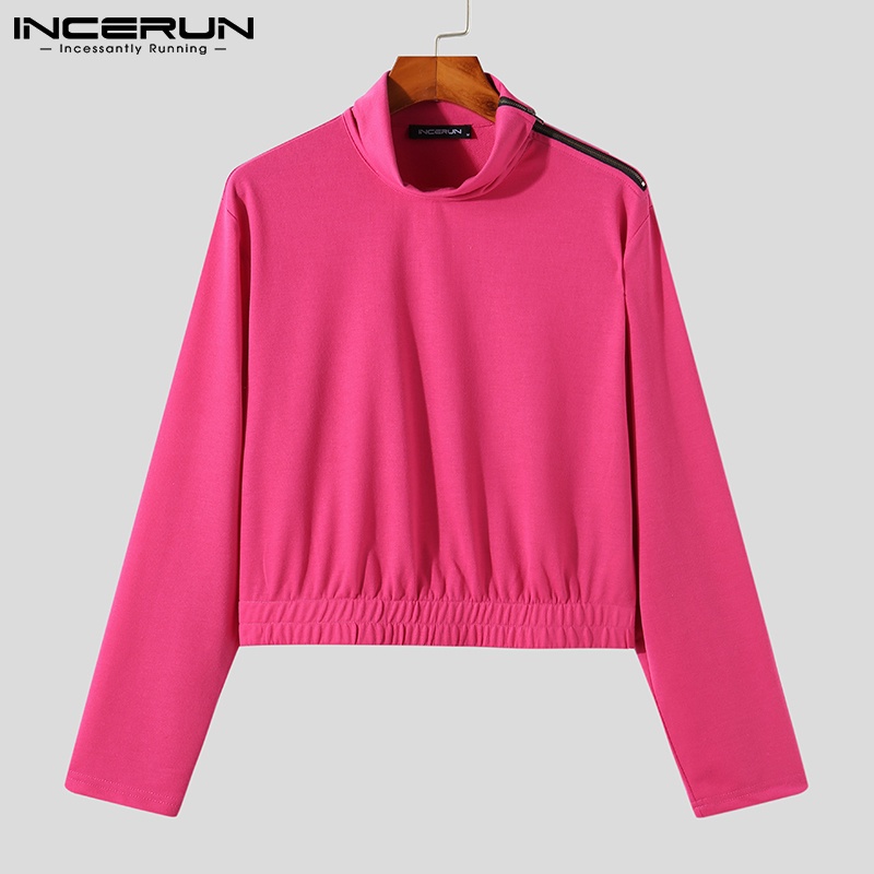 Áo INCERUN tay dài cổ tròn không đối xứng phối dây kéo dành cho nam