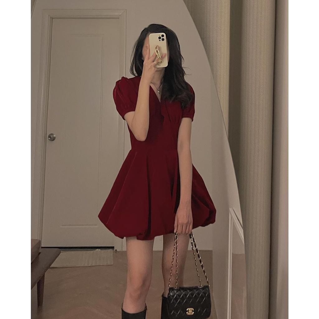 (ảnh thật) Audrey Váy nhung quả bí có đệm ngực 257 | BigBuy360 - bigbuy360.vn