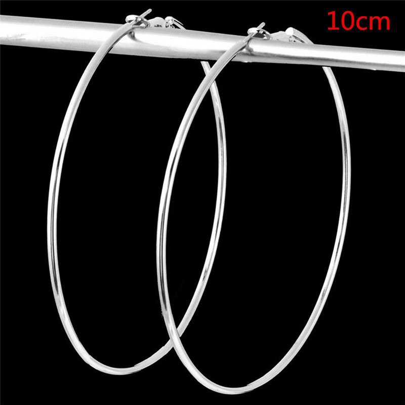 Bông tai Kim loại Màu Vàng Bạc Hình Vòng Tròn Lớn Cho Phụ nữ 8 cm / 10 cm