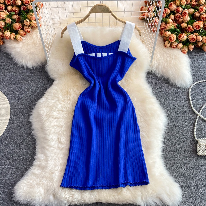 Váy 2 dây body len tăm dệt kim đầm ôm nữ sexy xanh coban gợi cảm sang chảnh tiểu thư bánh bèo hàng quảng châu cao cấp