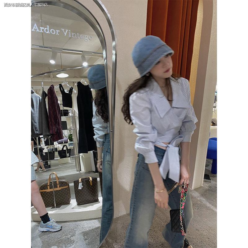 Áo Sơ Mi Ngắn Họa Tiết Kẻ Sọc Thời Trang Mùa Thu Cho Nữ