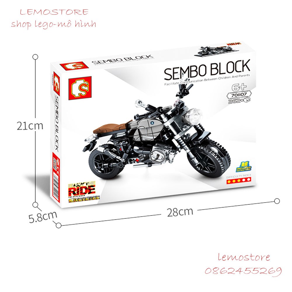 Đồ chơi xếp hình technic của sembo block s701107 lắp ráp xé máy, xe đua, xe phân khối lớn hơn 200 pcs