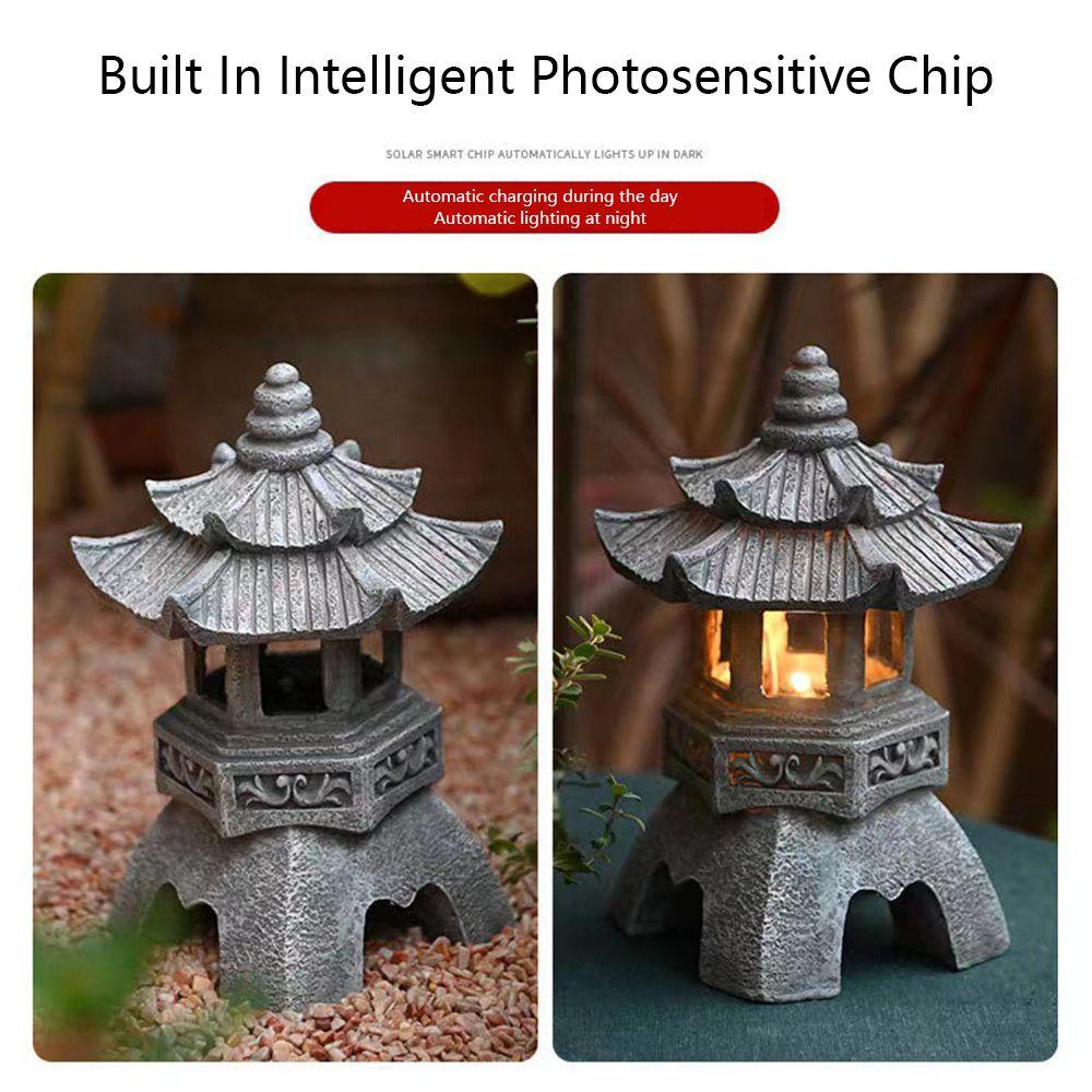 WONDER Palace Lanterns Handmade Craft Zen Ornaments Garden Accessories Solar Powered Stone Pagoda Lantern