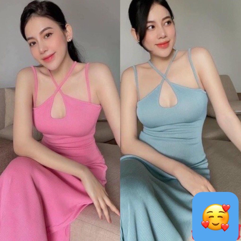 Đầm body maxi 4 dây chéo cổ trơn cực xinh , chất thun gân dày dặn