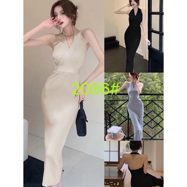 Đầm Cổ Yếm Len Dáng Dài Hàng Quảng Châu Cao Cấp