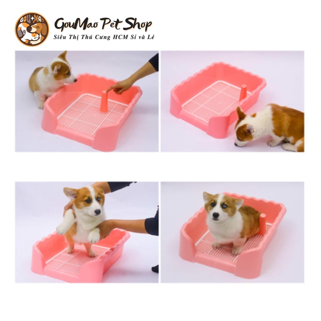 ( SIZE LỚN GIÁ SIÊU RẺ ) Khay vệ sinh có thành cong + có cọc cho chó mèo. Tặng kèm miếng tả lót - GOUMAO PET