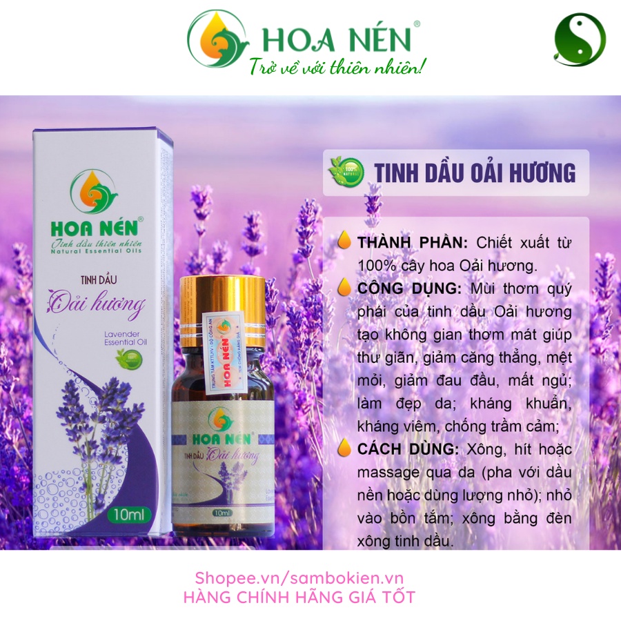 Tinh Dầu Oải Hương Nguyên Chất Hoa Nén 10ml - Giúp xông phòng khử mùi, làm sạch không khí-LAVIKA Organic