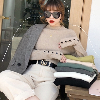 Áo Dệt Kim Tay Dài Cổ Cao Màu Sắc Đơn Giản Dáng Ôm Dễ Phối Đồ Thời Trang Cho Nữ
