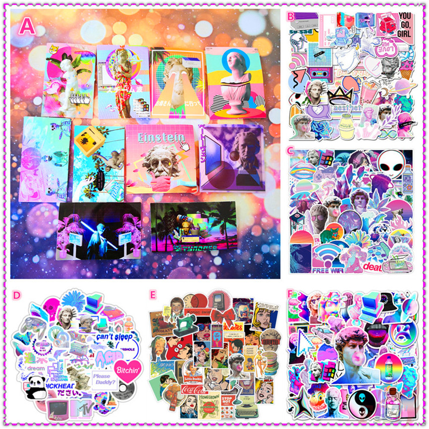 Bộ miếng dán chủ đề Vaporwave cá tính trang trí tiện dụng