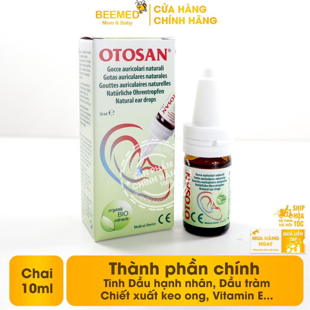 Nhỏ tai OTOSAN giúp vệ sinh tai, chống ẩm, giảm đau từ tinh dầu tràm, dùng được cho trẻ từ 1 tuổi - chai 10ml