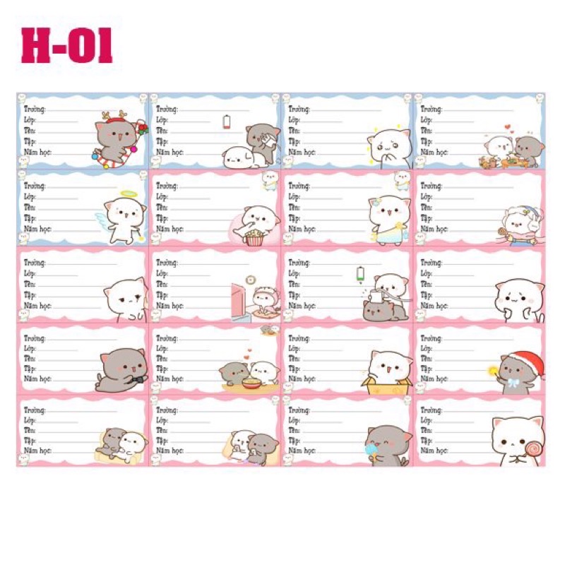 Nhãn vở mochi peach cat 20-40 hình khác nhau/ nhãn dán mochi cat