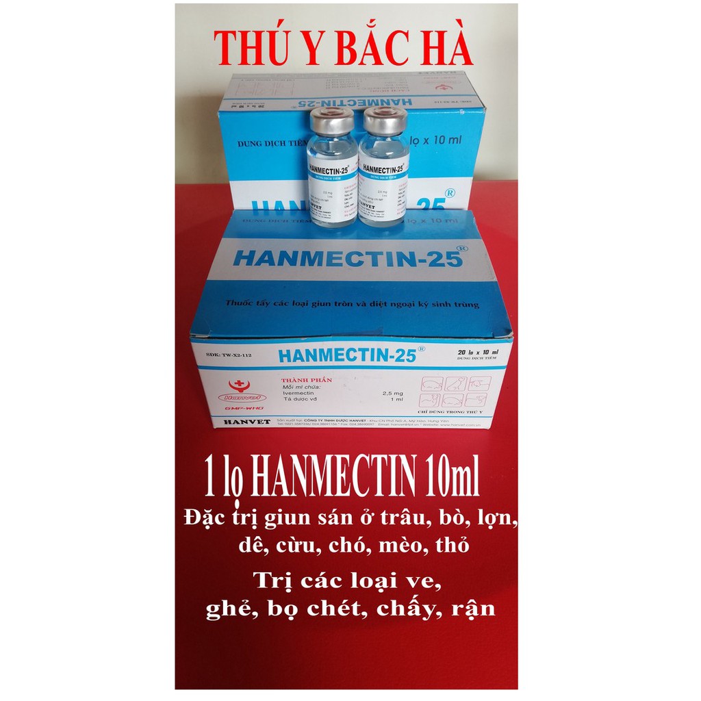 1 lọ Hanmectin - 25 loại 10ml dùng tốt cho trâu, bò, lợn, dê, cừu, chó, mèo, thỏ - Hanvet