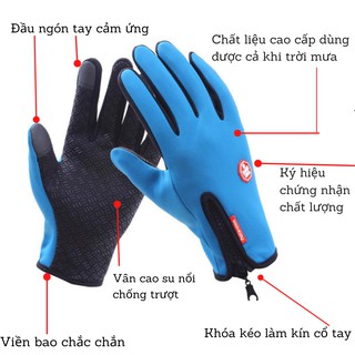 Găng Tay❤️FREESHIP❤️ Găng tay đi xe chống nước, chống lạnh, bao tay đi mưa lót nỉ có cảm ứng