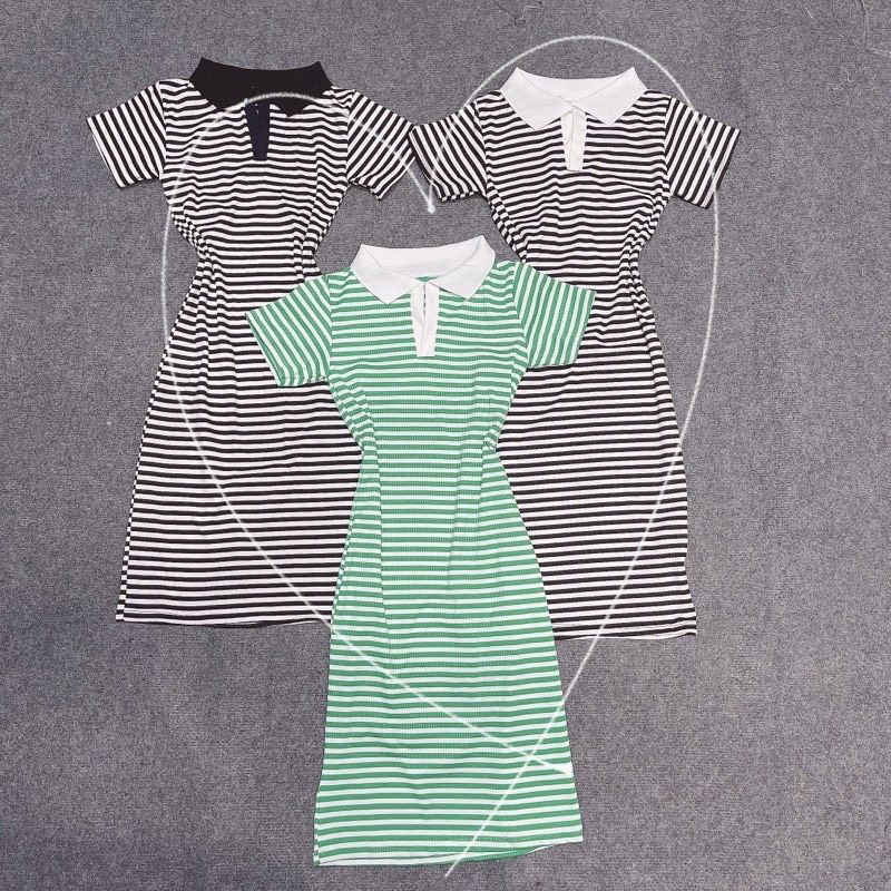 Đầm body sọc cổ bẻ phối sang chảnh TV2&amp;PC