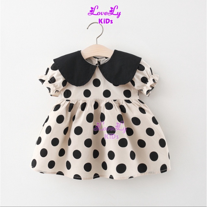 Đầm Bé Gái Đen Đỏ Chấm Bi hồng cổ Sen Phong Cách Hàn Quốc LoveLy Shop