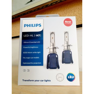 Hộp 2 bóng đèn pha ô tô, xe hơi philips ultinon essential led h7 11972uex2 6000k