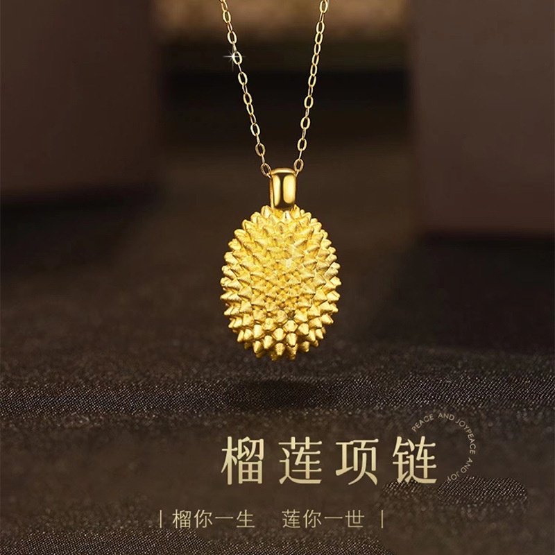 Dây Chuyền Vàng Mặt Hình Trái Sầu Riêng Và Chữ Leave You for Life