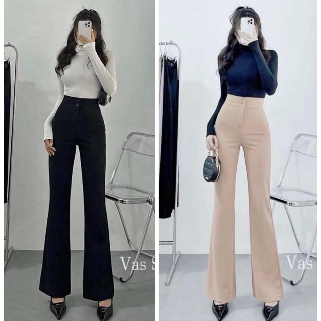 [CÓ BIG SIZE] Quần ống loe nữ Cạp cao 2 cúc chất Vitex siêu hack dáng, hack dài chân Quần công sở nữ ống loe