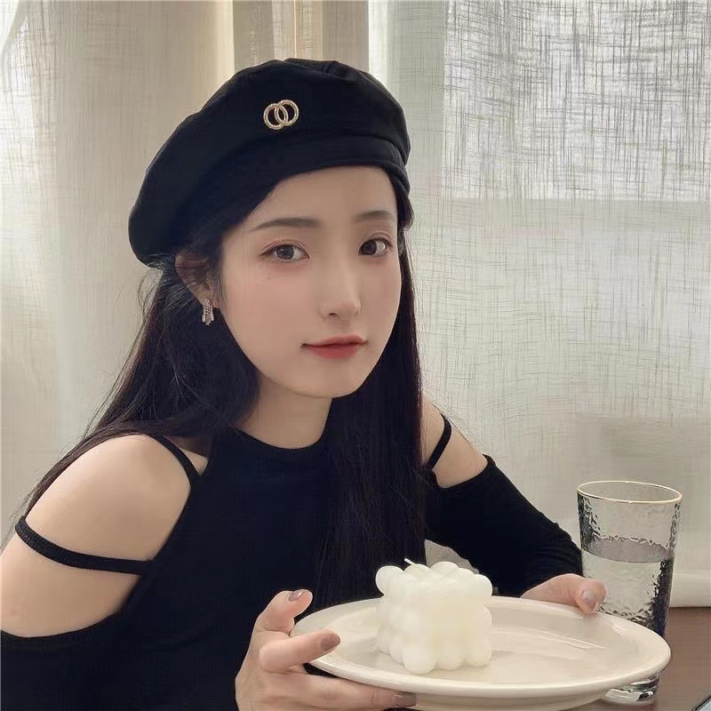 Đen Nón beret Thời Trang retro Thanh Lịch Cá Tính Cho Nữ Kiểu Hàn Quốc